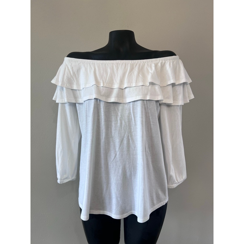 NWT J Jill Off Shoulder Top Women's S Ruffle Sheer Boho Romantic Coquette Beach‎